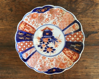 Antique Japanese Imari Dish; Red, White and Blue