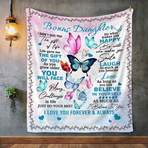Bonus Daughter Gift | Butterfly Blanket 50x60 | Gift For Bonus Daughter From Bonus Mom, Bonus Daughter Birthday Gift, Step Daughter Gift