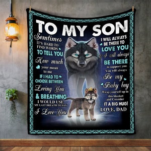 Regalo para hijo / Manta de lobo y cachorro (50 x 60) / Regalo de papá para hijo, regalo de cumpleaños para hijo, regalo de Navidad para hijo, regalo de graduación para hijo, idea de regalo extra para hijo
