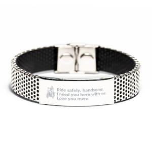 Motorcycle Gift | Engraved Stainless Steel Bracelet | Gift For Husband, Son, Partner, Soulmate, Father&#39;s Day, Birthday Gift, Gift For Him