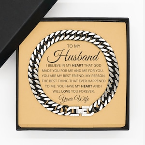 Presente do marido | Pulseira de corrente de aço inoxidável com elo cubano - You For Me | Presente para o marido da esposa, parceiro, presente de aniversário do marido, dia dos pais