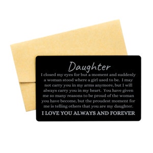 Regalo per la figlia / Biglietto con inserto per portafoglio in alluminio inciso per figlia / Regalo alla figlia dalla mamma, Regalo alla figlia dal papà, Compleanno della figlia