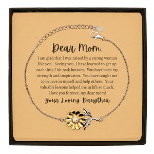 Regalo de mamá / pulsera de girasol de plata esterlina / regalo para mamá de hija, regalo de cumpleaños de mamá, regalo del día de la madre, regalo de madre e hija