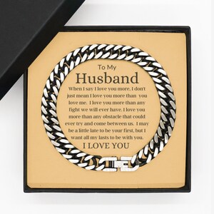 Presente do marido | Pulseira de corrente de aço inoxidável com elo cubano - eu te amo | Presente para o marido da esposa, parceiro, presente de aniversário, presente de dia dos pais