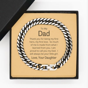 Presente do pai | Pulseira de corrente de aço inoxidável com elo cubano - menina | Presente para o pai da filha, presente do dia dos pais do pai, presente de aniversário do pai