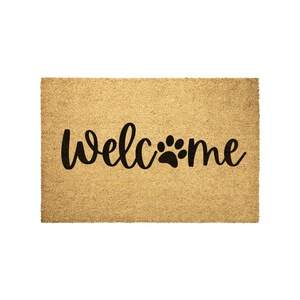 Welcome Animal Paw Outdoor Golden Coir Doormat  | Pet Housewarming Gift, Front Door Mat, Wedding Gift, Home Décor, Custom Doormat