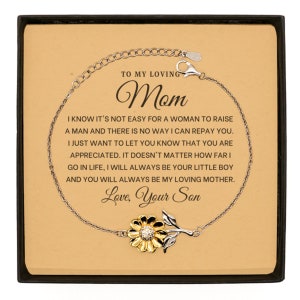 Regalo de mamá / pulsera de girasol de plata esterlina / regalo para mamá de hijo, regalo de cumpleaños de mamá, regalo del día de la madre, regalo para mamá, regalo de madre de hijo
