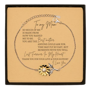 Presente da mãe | Pulseira de girassol em prata esterlina | Presente para a mãe da filha, presente para a mãe do filho, presente de aniversário da mãe, presente de dia das mães