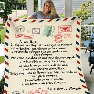 Presente para filha | Manta com carta de passaporte espanhola 50x60 | Presente para Hija da Madre, Presente para filha da mãe, Presente de aniversário para filha