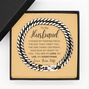 Presente do marido | Pulseira de corrente de aço inoxidável com elo cubano | Presente para o marido da esposa, parceiro, presente de aniversário do marido, presente do dia dos pais