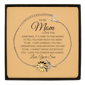 Presente da mãe | Pulseira de girassol em prata esterlina | Presente para a mãe do filho, presente de aniversário da mãe, presente do dia das mães, presente para a mãe, presente da mãe do filho