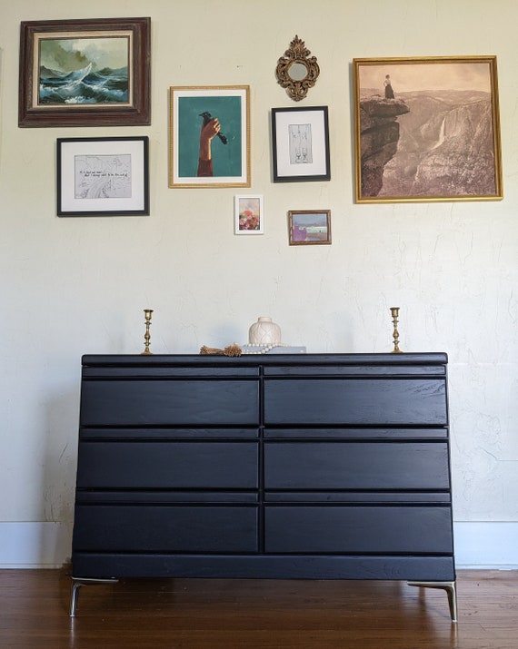 SOLD** Refinished Black Dresser, Gold Accents, Painted Modern - Etsy