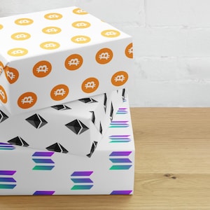 Carta da regalo BITCOIN, ETHEREUM e SOLANA – Carta da regalo con finitura opaca e loghi crittografici