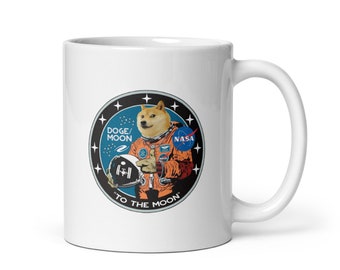 NASA Logo / DOGECOIN to the Moon - White glossy mug