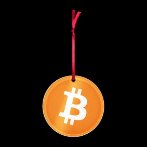Bitcoin Christmas Ornament – Acrylic Holiday Decoration with Red Ribbon