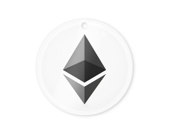 Ethereum Christmas Ornament – Acrylic Crypto Inspired Holiday Decoration with Red Ribbon