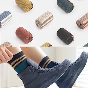 Classic Striped Cotton Crew Socks for Women | Short Boot Hiking Socks | Cozy Cute Girl Socks