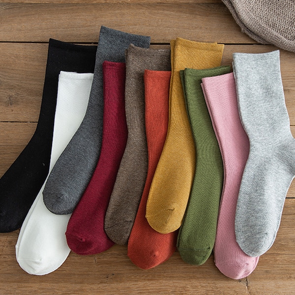 Woman Casual Crew Socks | Solid Colors Cotton Socks | Short Boot Socks | Cozy Cute Girl Socks
