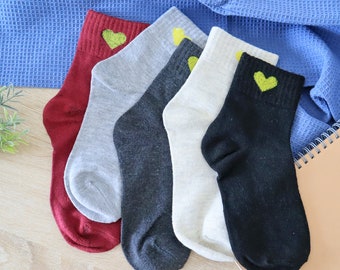 Heart Crew Socks Woman | Short Boot Wool Socks | Cozy Cute Girl Socks | Big Kid Socks