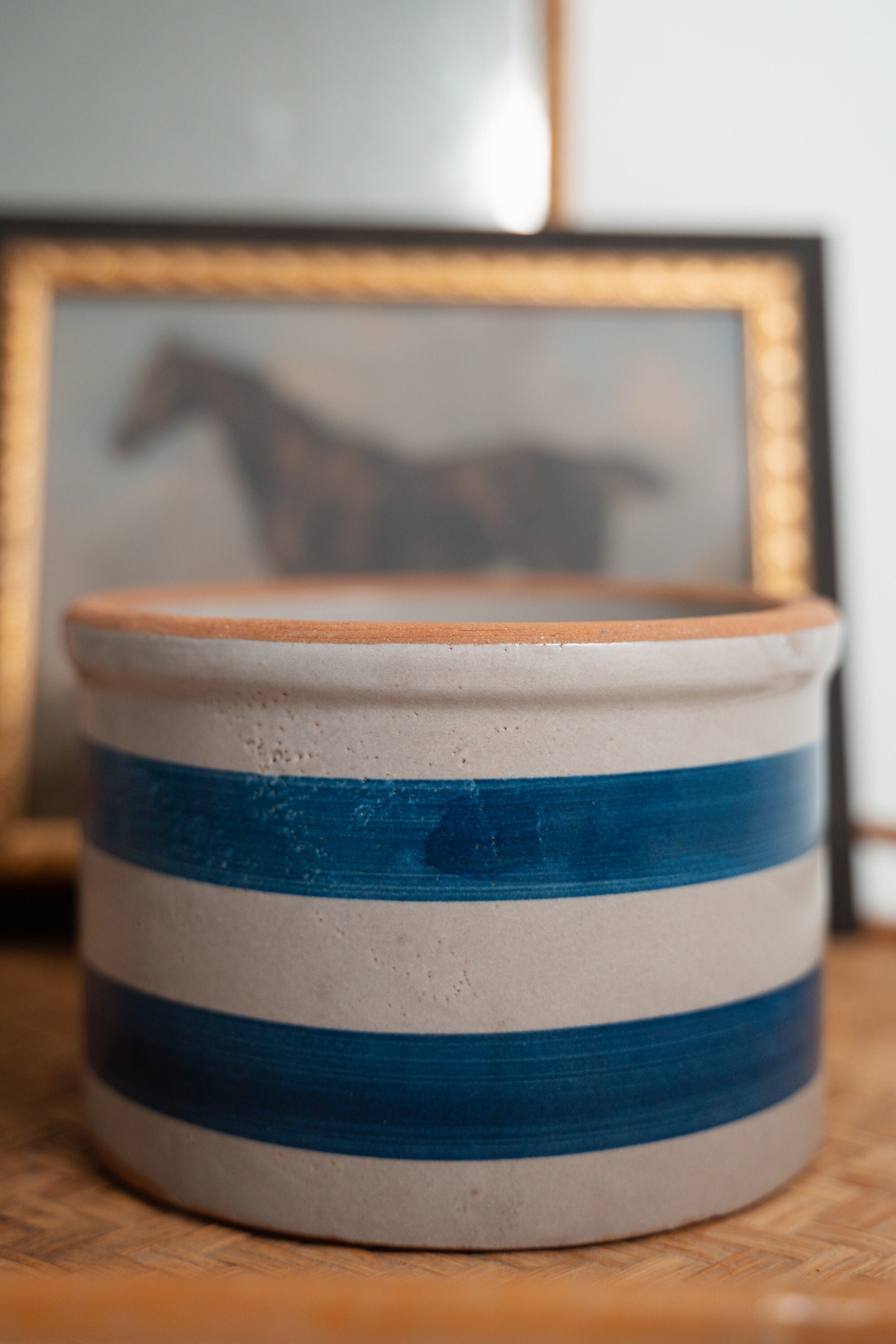 Stoneware Crock – Blue Striped – It's Bazaar on 21st Street