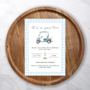 It&#39;s a Par-tee Golf Gingham Background Birthday Invitation