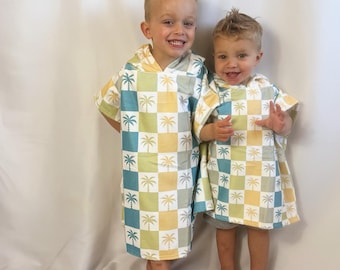 Palm Tree Checker Hooded Beach Towel, Bath Towel, Child Towel, Baby and Infant Towel, Poncho, Soft Towel, Beach towel for kids