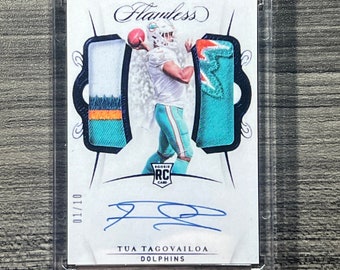 Tua Tagovailoa 2020 Flawless Rookie Dual Patch Autographs Sapphire #RDPA-TT Signed RC Card 1/10 Facsimile Reprint