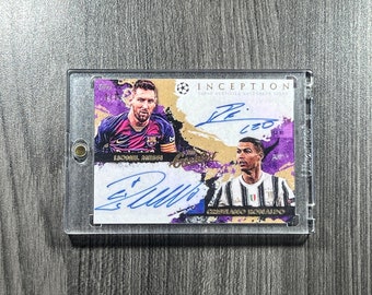 2020-21 UCL "Dual Autographs" Gold Lionel Messi/Cristiano Ronaldo Dual Signed Card (#1/1) Facsimile Reprint