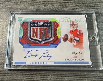 Reprint Brock Purdy 2022 Flawless Laundry Tag Signatures NFL Shield #LTS-BP Signed Patch Rookie Auto Card #1/1 Facsimile