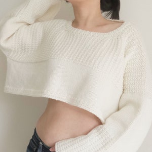 Knitting pattern | Crop knit sweater pullover, modern sweater, Medium yarn, Top dowm, Oversize pullover, Knitwear women, Bunni crop pullover
