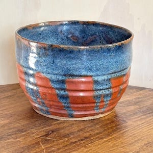 Studio Pottery Stoneware Planter/Pot 7.5 Denim Drip Glaze Oval Shape Heavy