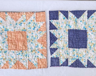 Pair of Quilt Blocks/Squares Cuttings Vintage/Antique Quilt Pieces 16 Point Star 11" Square