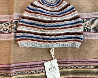 Alpaca Hat -Hand Knit 100% Baby Alpaca Multicolor Beanie