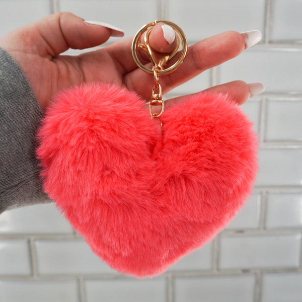 Jumbo Heart Pom Pom Keychain