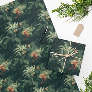 Cute Gift Wrapping Paper Roll (Green with Red Floral Botanical Unique Gift Wrap)