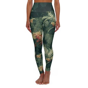 Women's High-Waisted Yoga Leggings (Colorful Floral Jungle Tropical Patterned)