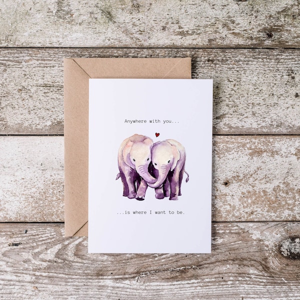 Printable Elephant Love Card for Couples | Anniversary Card | Valentines Day Card | Wedding Card | Printable Wall Art | Instant Download