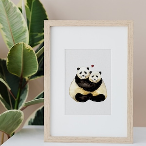 Druckbare Grußkarte Panda für Paare | Jubiläumskarte | Valentinstag Karte | Druckbare Wandkunst | Sofort Download