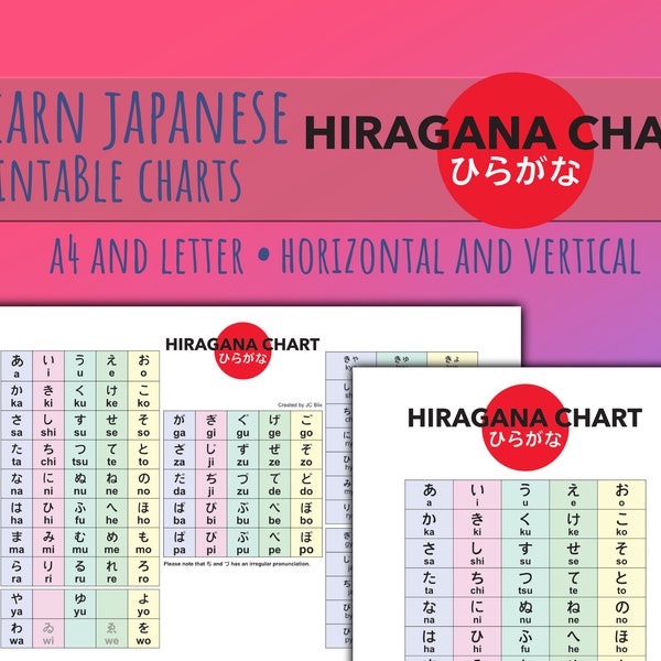 Printable Japanese hiragana charts - horizontal and vertical