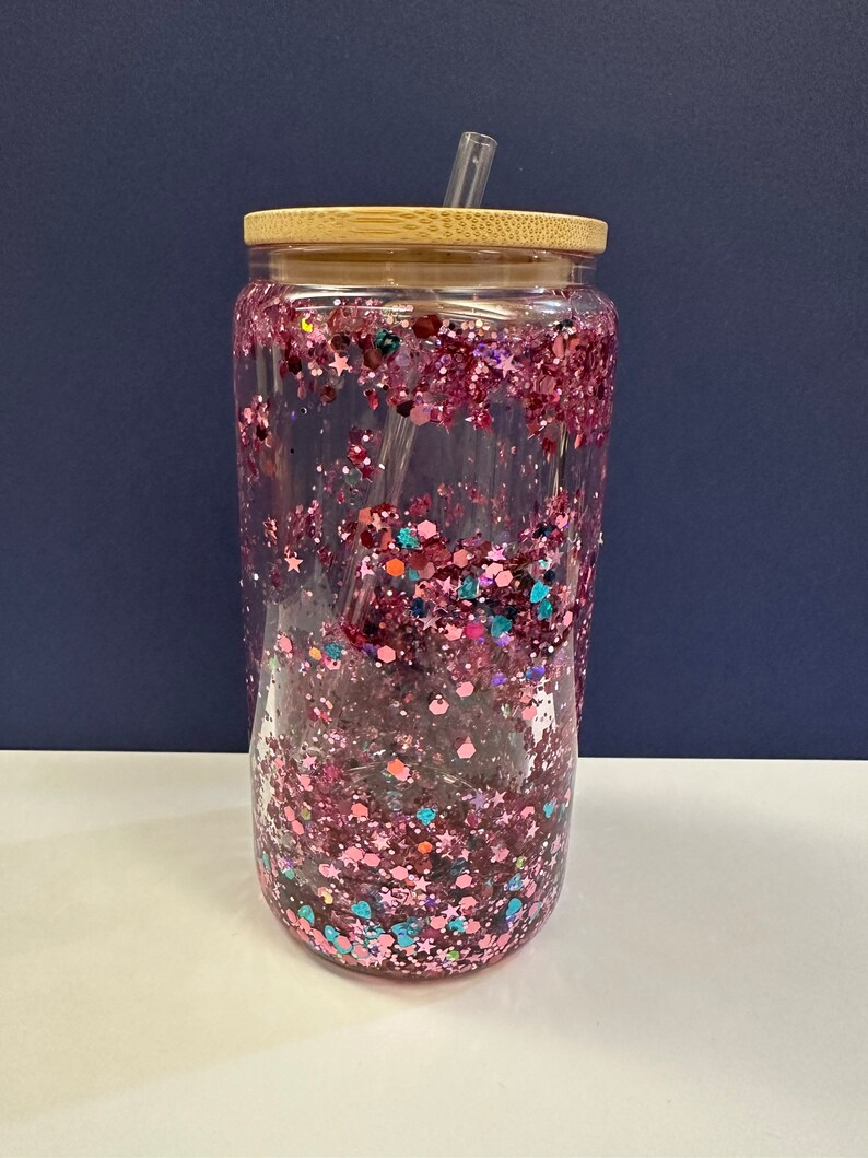 Snow Globe Glass Can Shaped Purple Glitter Etsy