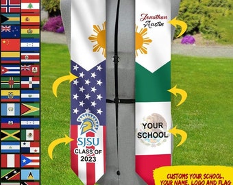 Personalized Congrats 2024 Graduation Stole, Mixed Two Flag Graduation Stole, Graduation Sash Gift, Class of 2024 Grad Sash