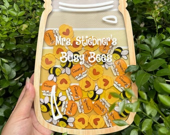 Personalised Honey Bee Reward Jar, Gift For Teacher, Colorful Classroom Decor, Back to school gift, Custom Name Reward For Kids, Teachers