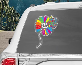 Autism Awareness Flower Be Kind Decal For Car Accessories 3D Stickers Vinyl Decal, Waterproof, Extra Sticky, Durable, 100% Vinyl. C3