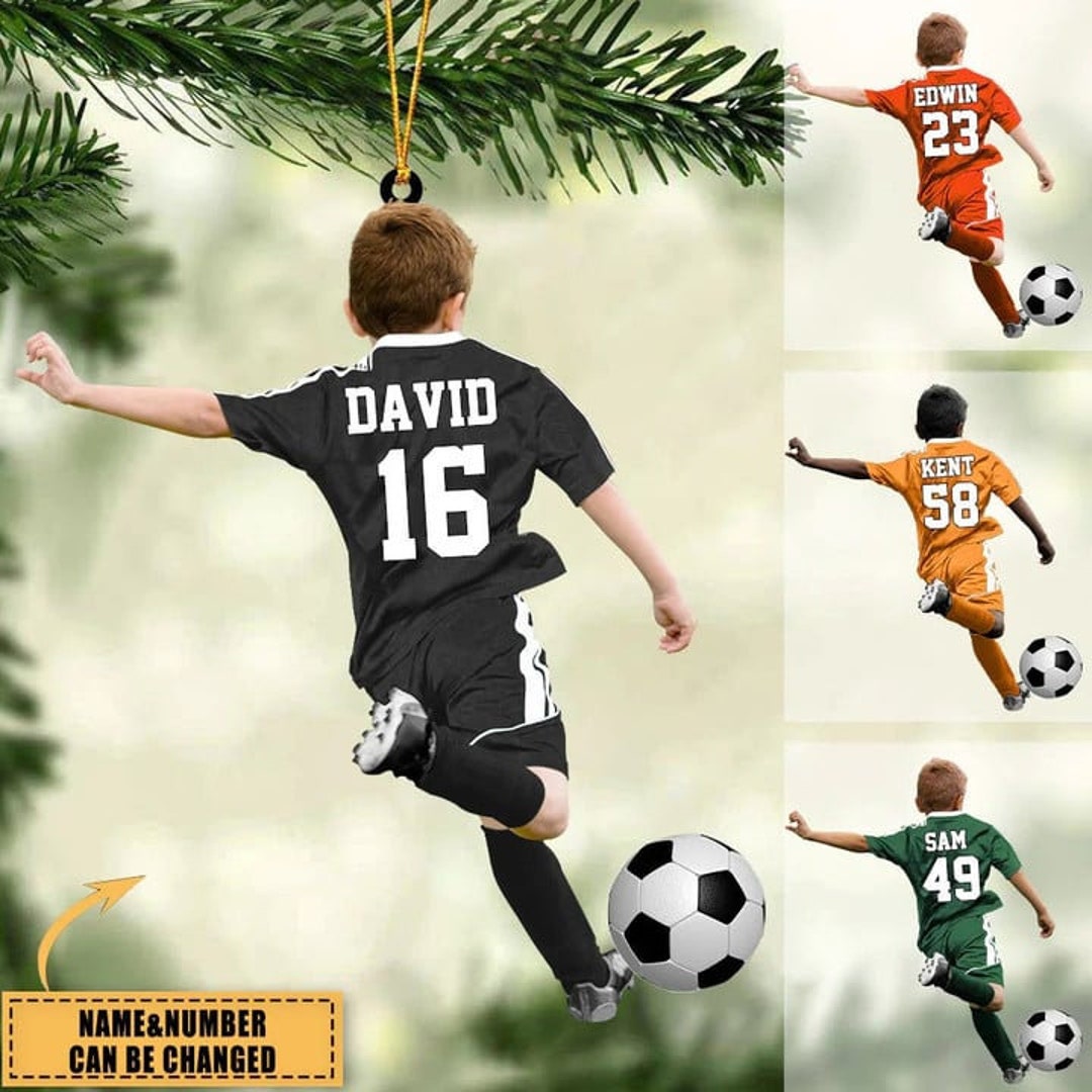 Personalized Soccer Player Christmas Ornament 2023, Soccer Little Boy
