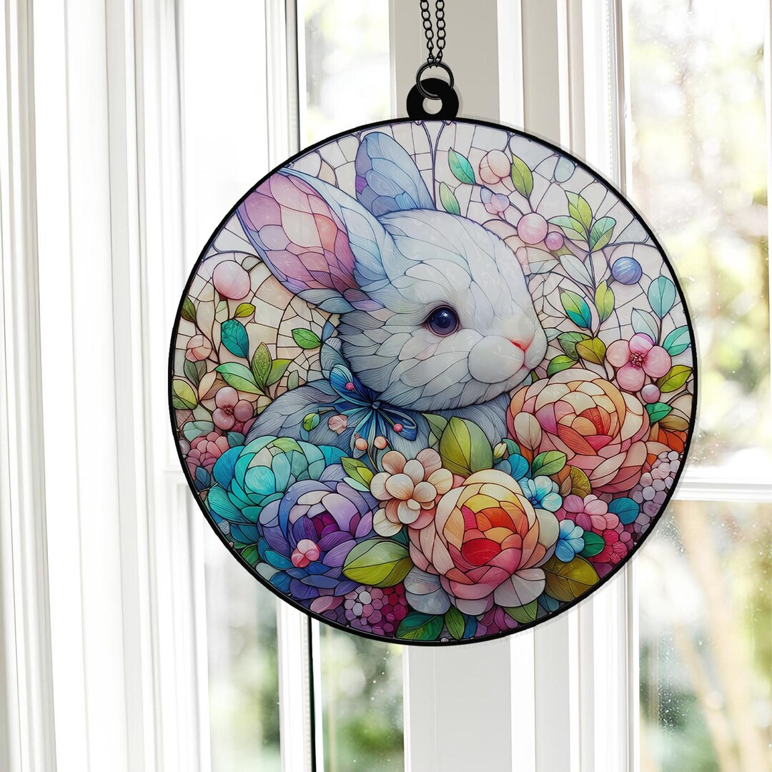 Bunny Easter Stained Glass Suncatcher, Rabbit Suncatcher, Bunny ...