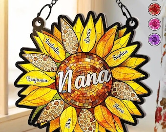 Personalized Family Sunflower , Mother's Day Window Hanging Suncatcher Ornament, Mothers Day Gift, Gift For Mom, Grandma