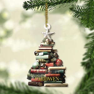 Personalized Christmas Book Tree Name Ornament, Custom Bookish Ornament, Book Lover Gift, Bookworm Gifts, Book Christmas Tree,Librarian Gift