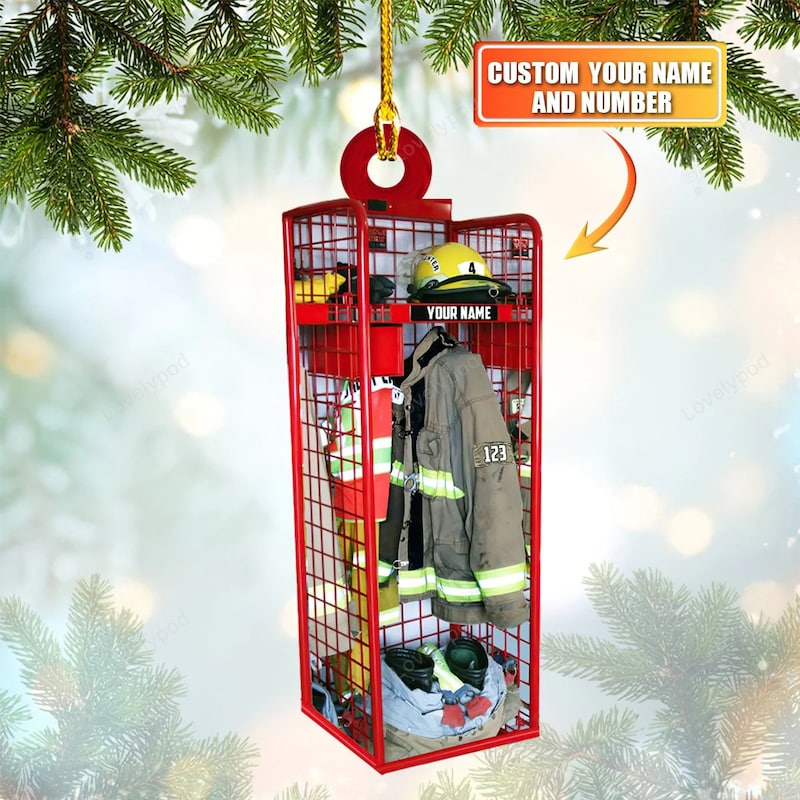 🧯Free Personalization🧯 Personalized Firefighter Equipment Locker Room Christmas Ornament, Firefighter Keepsake Xmas Tree Decor, Gift For Firefighter , Gift For Dad