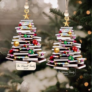 Personalized Christmas Book Tree Name Ornament, Custom Bookish Ornament, Book Lover Gift, Bookworm Gifts, Book Club Ornament, Librarian Gift