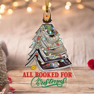 Personalized Christmas Book Tree Name Ornament, Custom Bookish Ornament, Book Lover Gift, Bookworm Gifts, Book Christmas Tree,Librarian Gift